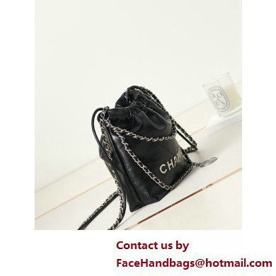 Chanel Shiny Calfskin  &  Silver-Tone Metal CHANEL 22 Mini Handbag AS3980 Black